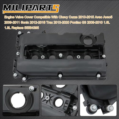 Engine Valve Cover Compatible with Chevy Cruze 2010-2016 Aveo Aveo5 2009-2011 Sonic 2012-2018 Trax 2013-2020 Pontiac G3 2009-2010 1.6L 1.8L Replace 55564395