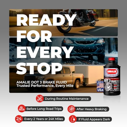Amalie DOT 3 Brake Fluid (160-65031-EA), Heavy Duty Drum & Disc Brake Fluid for Cars, Trucks & Motorcycles with Corrosion Protection & Long-Term Stability, Made in USA, 12oz - size: 12 Ounce, Single bottle