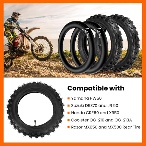 (2 Set) 2.5-10" Off-Road Tire and Inner Tube Set - Dirt Bike Tire with 10-Inch Rim and 2.5/2.75-10 Dirt Bike Inner Tube Heavy Duty Compatible with Honda CRF50/XR50, Suzuki DRZ70/JR50 and Yamaha PW50