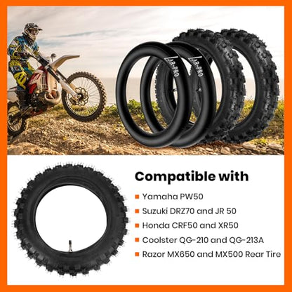 (2 Set) 2.5-10" Off-Road Tire and Inner Tube Set - Dirt Bike Tire with 10-Inch Rim and 2.5/2.75-10 Dirt Bike Inner Tube Heavy Duty Compatible with Honda CRF50/XR50, Suzuki DRZ70/JR50 and Yamaha PW50