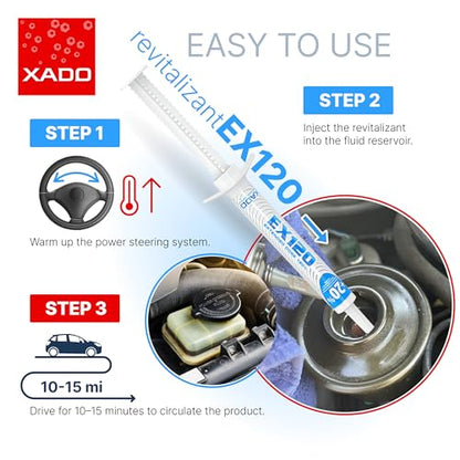 XADO Power Steering Fluid Oil Additive EX120 - Metal Repair Conditioner and Revitalizant for Steering Wheel Booster and Hydraulic Equipment - Protective Fluid Treatment from Wear (Syringe, 8 ml)