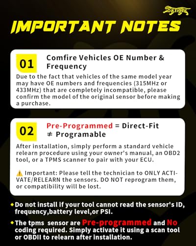 Oktiger 315MHz Pre-Programmed TPMS Sensor Fit for Toyota Sequoia 2008-2017, Sienna 2007-2020, Tundra 2007-2017, Tire Pressure Monitoring Sensor OE#4260708010 426070C070 (4PCS)