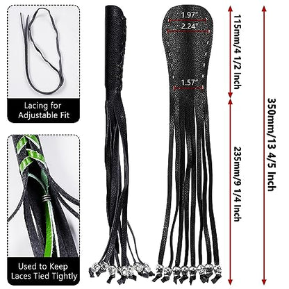 2 PCS Faux Leather Motorcycle Lever Covers with Fringes, Motorcycle Brake Clutch Lever Covers Grip Tassels Motorcycle Handlebar Handle Grip Covers, Fringed Leather Lever Covers Wraps with Skulls - color: Black & Black Laces*1 & Black Laces*1