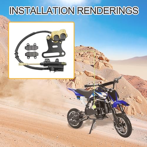 GOOFIT Rear Hydraulic Caliper Brake Master Cylinder Assembly with Brake Pads Replacement for 70cc 110cc 125cc 150cc ATV Quad Pit Bike Go Kart Dirt Bike