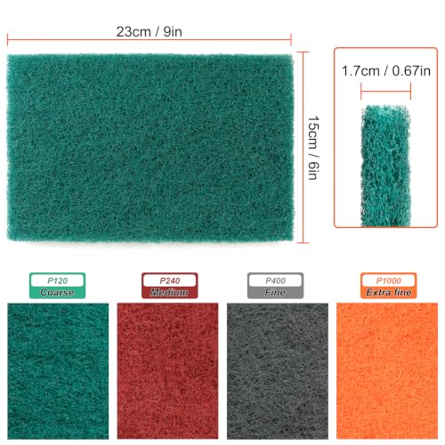12 Pack 6" x 9" General Purpose Scuff Pads, Green 120 Grit – Non-Woven Hand Automotive Sanding Pads for Scuffing, Scouring & Paint Surface Prep – Thick Design for Auto Body, Woodworking & Metal - color: Green P120*12pcs