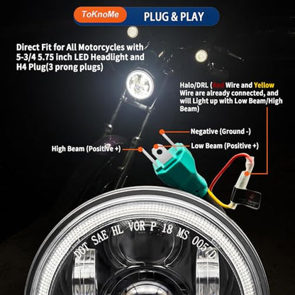 5-3/4 5.75 inch LED Headlight Halo DRL Compatible with Harley Davidson Dyna Sportster Iron 883 1200 Low Rider XLH883 Super Glide Softail Custom XLH1200 Forty-Eight SuperLow(Black) - color: Black Halo