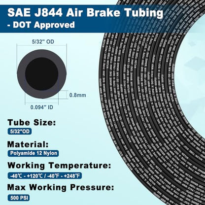 5/32" DOT Air Line, 100FT SAE J844 PA12 Nylon Air Tubing with Cutter - size: 5/32" OD 100FT