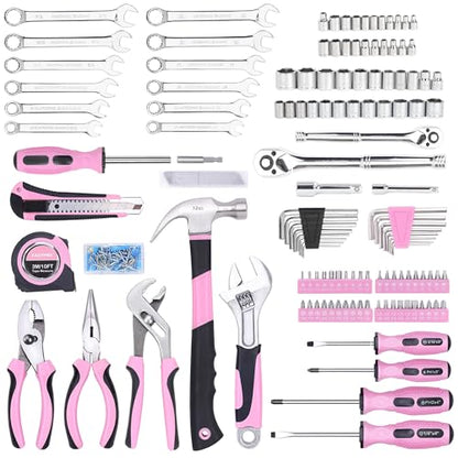 FASTPRO 225-Piece Pink Tool Set, Home Tool Kit with Tool Box