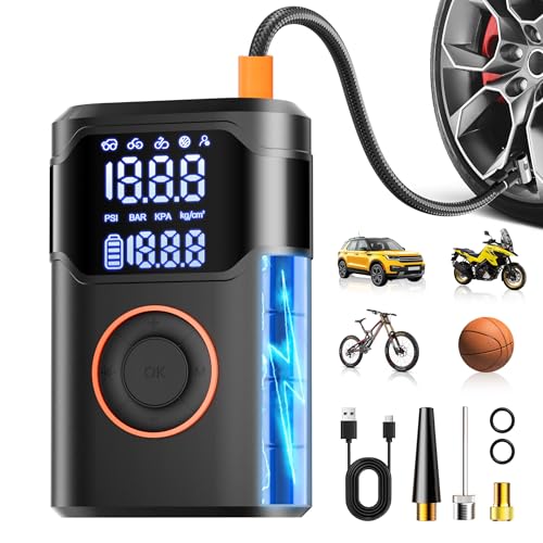 Tire Inflator Portable Air Compressor-150PSI Tire Air Pump, 5X Faster with Digital Gauge, Auto-Off & LED Light, Air Pump for Car Tires, Motorcycle, Bike, Balls & More, Car Gifts for Men Women