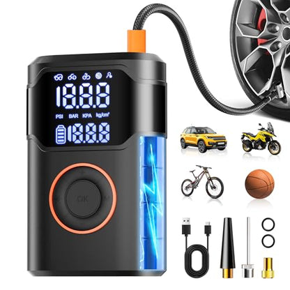 Tire Inflator Portable Air Compressor-150PSI Tire Air Pump, 5X Faster with Digital Gauge, Auto-Off & LED Light, Air Pump for Car Tires, Motorcycle, Bike, Balls & More, Car Gifts for Men Women
