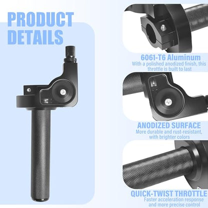 Universal CNC Quick Twist Throttle Kit with Cable for 7/8" Bars - Fits CRF50 70 110 125 230 250, KLX, XR, Pit & Dirt Bike, ATV, Mini Bike (CT200U) (Style -B, Black) - color: Black, style: Style -B