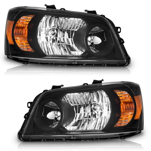 WEELMOTO Halogen Headlights Assembly for 2004-2006 Toyota Highlander - color: Clear Lens I Black Housing I Amber Reflector