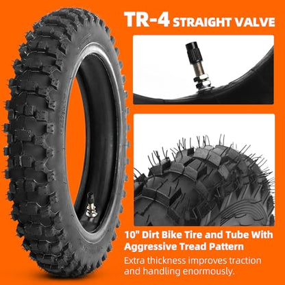 (2 Set) 2.5-10" Off-Road Tire and Inner Tube Set - Dirt Bike Tire with 10-Inch Rim and 2.5/2.75-10 Dirt Bike Inner Tube Heavy Duty Compatible with Honda CRF50/XR50, Suzuki DRZ70/JR50 and Yamaha PW50
