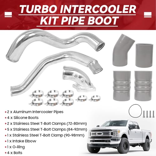 Turbo Intercooler kit Pipe Boot and Intake Elbow for 2003-2007 Ford F250 F350 F450 F550 Super Duty Intercooler Pipe Boot kit 6.0L Powerstroke Diesel-Silver - color: Sliver