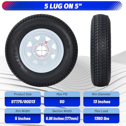 Garvee ST175/80D13 Trailer Tires with 13 Inch Rims, 2 Pack - size: ST175/80D13, style: 5 lug on 4.5"