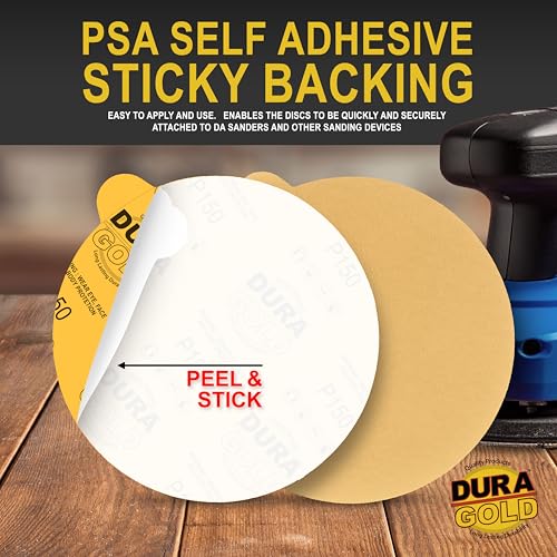 Dura-Gold Premium 6" Gold PSA Sanding Discs - 150 Grit, Box of 50 - Self - size: 150-Grit