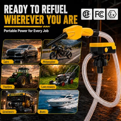 MISFANS Cordless Fuel Transfer Pump, Auto-Stop, Hand Trigger Nozzle - color: Yellow Black