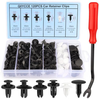 QIIYCCE 120PCS Car Clips & Plastic Rivets - 6 Popular Sizes, Fits Bumpers, Fenders & Most Car Models, Ideal for Body Fixing & Replacement - size: One Size
