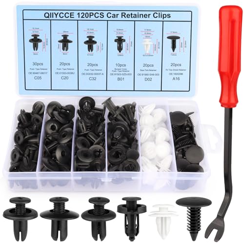 QIIYCCE 120PCS Car Clips & Plastic Rivets - 6 Popular Sizes, Fits Bumpers, Fenders & Most Car Models, Ideal for Body Fixing & Replacement - size: One Size