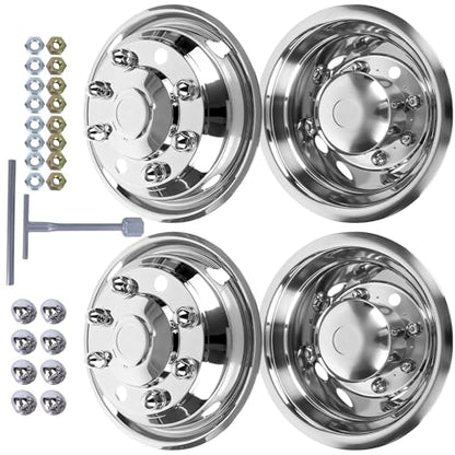 hightall 19.5“ Wheel Simulators 8 Lug,Stainless Steel Hubcaps, Compatible with 90-10,19-25 Chevy/GMC C4500/C5500/C6500,90-25 F650,90-03 F600,90-25 International,20-25 Freightliner,04-25 Hino 258 - size: 19.5“For 1990-2025 F650/International