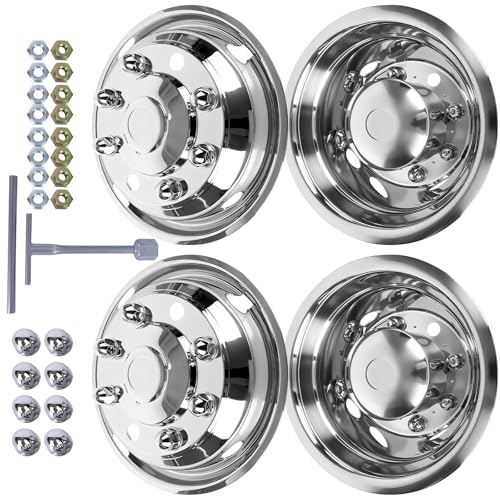 hightall 19.5“ Wheel Simulators 8 Lug,Stainless Steel Hubcaps, Compatible with 90-10,19-25 Chevy/GMC C4500/C5500/C6500,90-25 F650,90-03 F600,90-25 International,20-25 Freightliner,04-25 Hino 258 - size: 19.5“For 1990-2025 F650/International