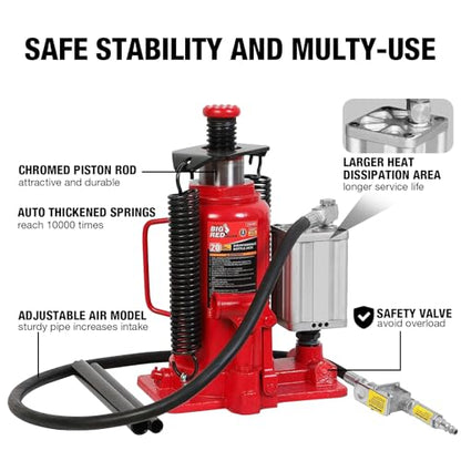 BIG RED 20 Ton Hydraulic Aluminum Alloy Pump/Pneumatic Quick Lift Welded Car Bottle Jack, Longer Lifespan, Ideal for Car, Pickup, Truck, SUV, Industrial Engineering - color: Red, style: 20 Ton(40,000 LBs)