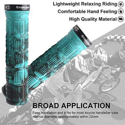 TOPCABIN Double Lock Bicycle Handlebar Grips - Rubber Comfortable BMX Mountain Bike Grips - color: Cyan Green Camouflage