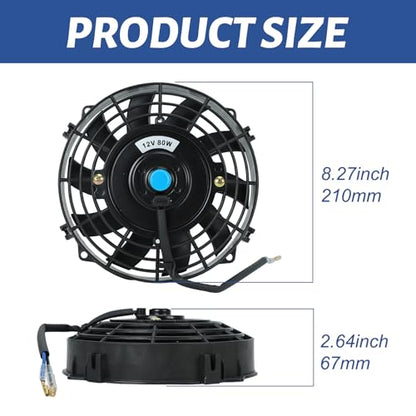7 inch 12V Universal Slim Pull Push Electric Radiator Cooling Fan with Mounting Kit Black - size: 7"