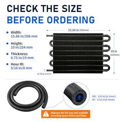 Transmission Oil Cooler, 8 Pass Tube and Fin Cooler Kit, 5/16 Universal Aluminium Oil Cooler Kit with Hose Mounting (Black) - color: Black, size: 8 Pass