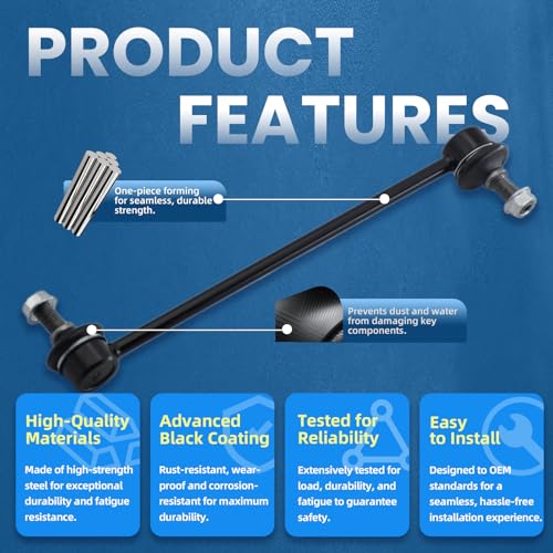 2Pcs K80258 Front Sway Bar Links Fit for Chrysler 200 2011-14, Sebring 2007-2010, for Dodge Avenger Caliber 2007-14, for Jeep Compass Patriot 2007-17, for Mazda MPV Protege Protege5 2000-03 - size: K80258 X2