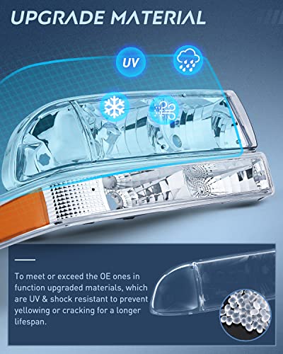 Nilight Headlight Assembly for 1998 1999 2000 2001 2002 2003 2004 2005 Chevy Blazer Headlights 1998-2004 Chevrolet S10 Pickup Replacement Headlamp Housing Bumper Lights - color: Chrome Housing + Amber Reflector