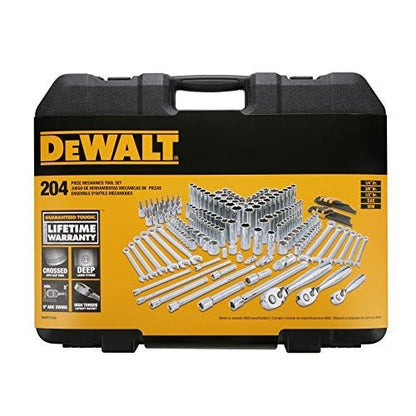 DEWALT Mechanics Tools Kit and Socket Set, 204-Piece Dewalt Tool Set, 1/4" & 3/8" & 1/2" Drive, Metric/SAE Deep and Shallow Sockets, 3/8" Hex Bits, Torx Bits, Spark Plugs, Wrenches (DWMT72165)