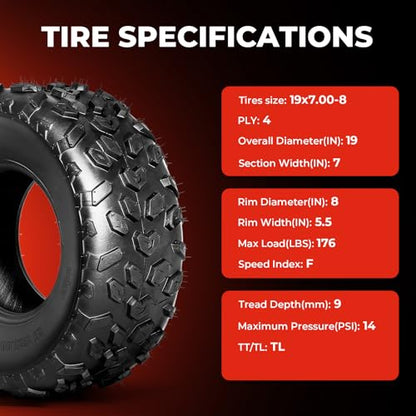 19x7-8 ATV/UTV Tires, Set of 2, 19x7x8 Mini Bike Tires, 4PR
