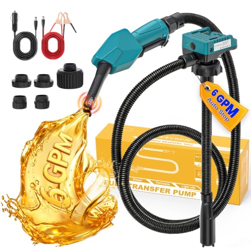 DIYtoolifz 6 GPM Cordless Fuel Transfer Pump Compatible with Makita 18v Batteries, Auto-Stop Battery Powered Gas & Diesel Pump with 78” Hose, 5 Adapters, for Car, Truck, Farm, Boat(Bare Tool) - color: Teal‑blue