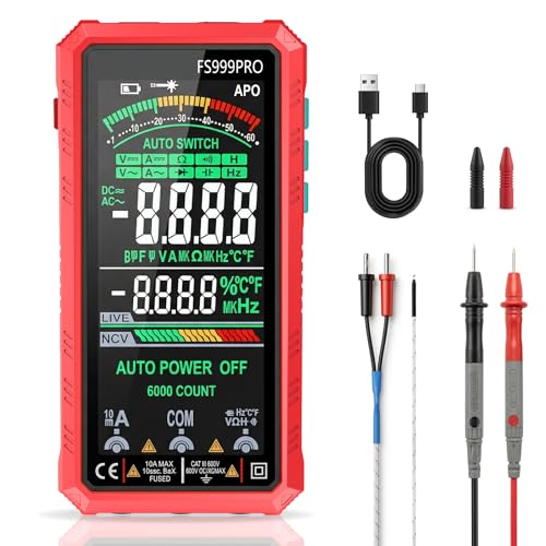 Digital Multimeter, Auto-Ranging Smart Electrical Tester, 6000 Counts TRMS, USB-C Rechargeable, Easy-to-Read Color Display, NCV Detection for Home, Automotive & DIY Use