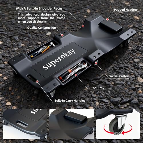 superokay Mechanic Creeper, 40 Inch Low Profile, 350Lbs, 6 Swivel Casters