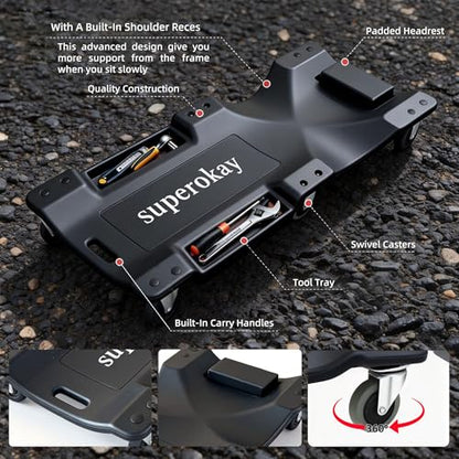 superokay Mechanic Creeper, 40 Inch Low Profile, 350Lbs, 6 Swivel Casters