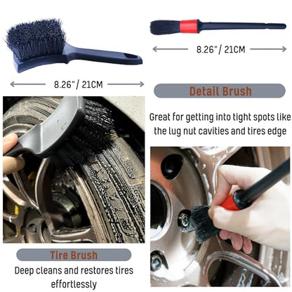 oesee Refined Long Handle Car Wheel Brush Arsenal, Soft Wheel and Rim Brush,Tire Brush, Bendable & Durable Car Wheel Rim Cleaner Brush Kit for Cleaning Wheels and Tires - color: Grey/Black, size: 4-Pack
