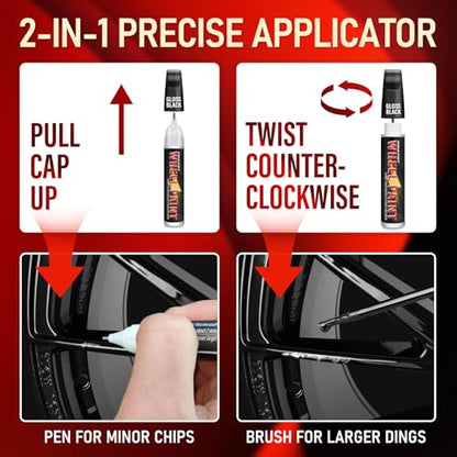 Gloss Black Rim Touch Up Paint, Rim Paint for Curb Rash & Scratch, Car Rim Curb Rash Repair Kit for Alloy, Enamel, Metal, Universal Black Automotive Touch Up Paint Pen (1 fl oz) - color: Gloss Black