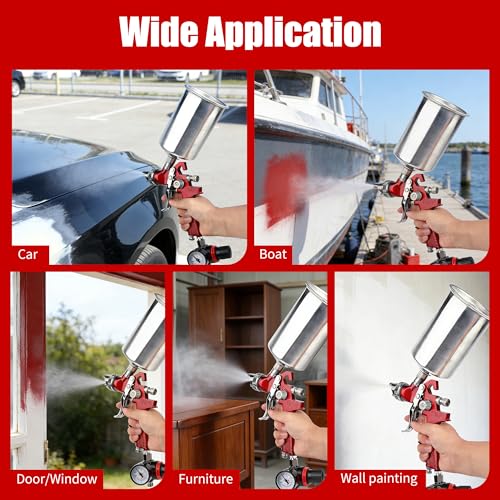HVLP Spray Gun 1.4/1.7/2.0/2.5/3.0mm Kit with 1000cc Aluminum Cup - color: red