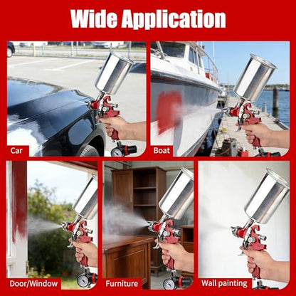 HVLP Spray Gun 1.4/1.7/2.0/2.5/3.0mm Kit with 1000cc Aluminum Cup - color: red