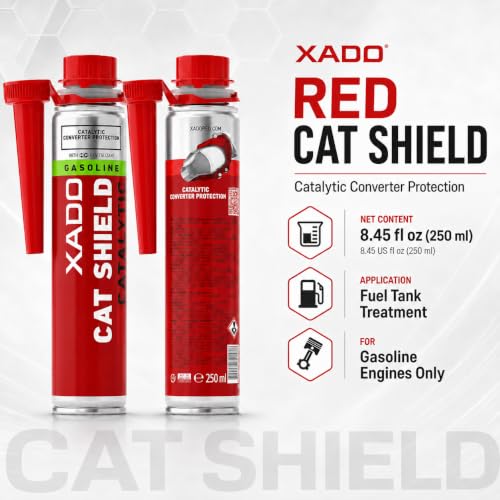 XADO RED CAT SHIELD - 촉매 컨버터 및 연소 시스템 클리너, 활력 포함, 막힘 방지 및 배출 감소, 250ml