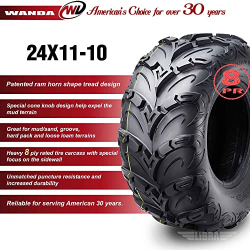 WANDA Premium 8 Ply ATV/UTV Tires 24x11-10 24x11x10 Mud Sling