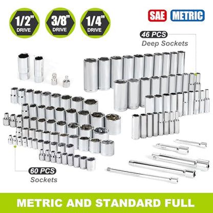 FASTPRO 249-Piece Mechanics Tool Set, 1/2", 3/8", 1/4" Socket Set