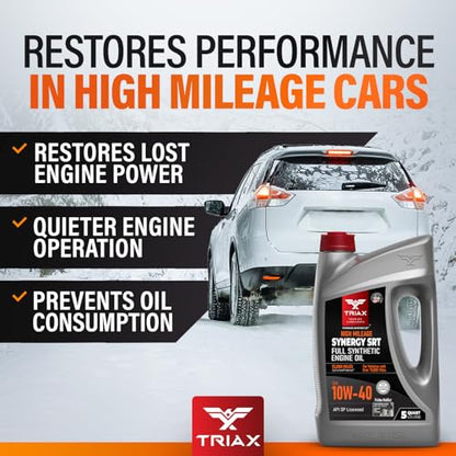 TRIAX Synergy SRT 10W-40 - Full Synthetic, Friction Modified Engine Oil - 20K Miles, API SP Licensed, 3x Wear Protection - Nano Boron and Moly Friction Modified (5 Quart - 3 Pack) - size: 5 Quart - 3 Pack