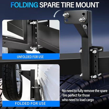 Elevated Spare Tire Carrier Mount, Folding 17 Inch Trailer Bracket Heavy Duty Holder, Fits 4/5/6 Lugs Trailer Wheels on 4"/4.5"/4.75"/5" and 5.5" Bolt Patterns, Holds up to 150 Lbs(Black) - color: Black