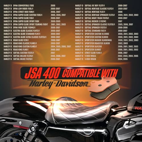 JSA Brakes 400 HH Front or Rear Motorcycle Brake Pads, Premium Harley Davidson Brake Pads Set, Organic Component, OEM Replacement for Street Glide, Sportster, Softail, Road Glide – FA400