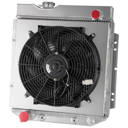 Ford 8N Radiator, 4 Row Aluminum Radiator with Shroud Fan Compatible with Ford 1964-1966 Mustang/1960-65 Falcon 5.0L V8, 1965 66 1966 Mustang Radiator - size: 4-Row Radiator Fan Combo