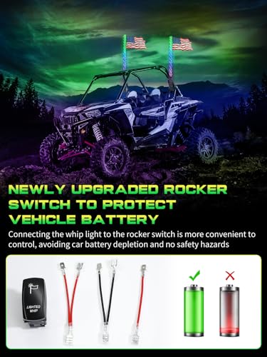 2 Pack 2FT Whip Lights with Spring Base, LED Whip Light with App & Remote Control, Spiral RGB Chasing Lighted Whips with Rocker Switch, Music Whip Light for UTV ATV - size: 2FT
