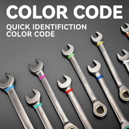 GRENPRO 23PCS Ratcheting Wrench Set SAE Metric Combination Mechanic Tools - style: 23PCS Ratcheting Wrench Set Metric&SAE With Color Ring (Ni)